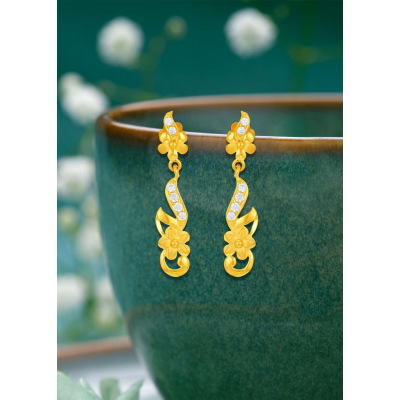Floral Fantasy 22K Gold Gemstone Hanging Earring