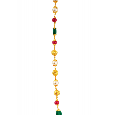 Nellore Inspired Ruby Emerald Pearl 22K Gold Chain