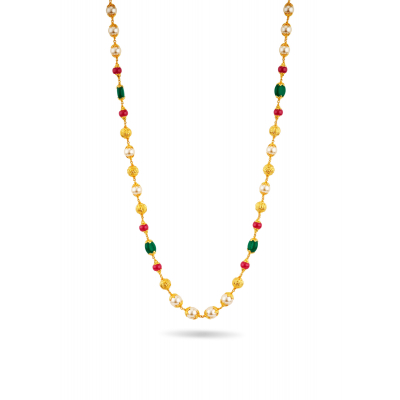 Nellore Inspired Ruby Emerald Pearl 22K Gold Chain