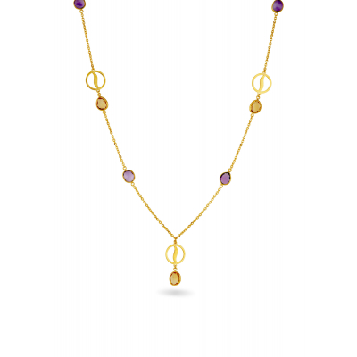 Colorful Stone 22K Gold Chain Neckwear Set