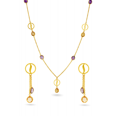 Colorful Stone 22K Gold Chain Neckwear Set