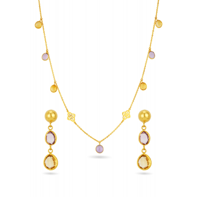 Whimsical Color Stone 22K Gold Neckwear Set
