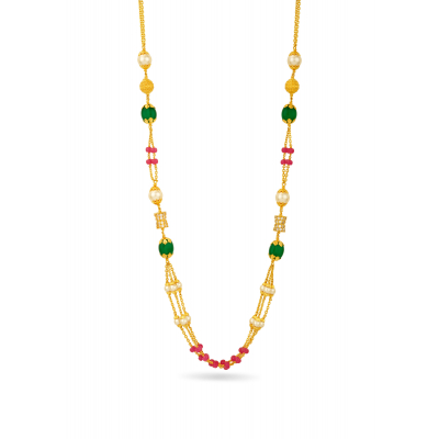 Ruby Emerald Pearl 22K Gold Chain