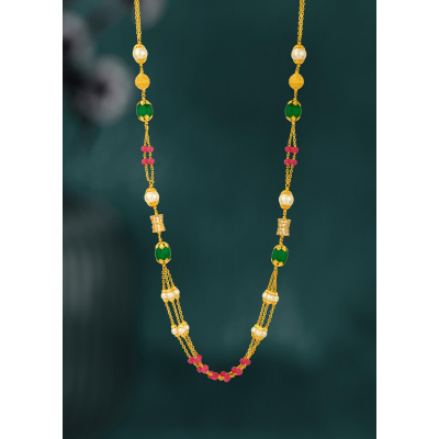 Ruby Emerald Pearl 22K Gold Chain
