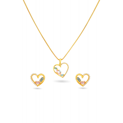 Heart Duo Stone 22K Gold Neckwear Set