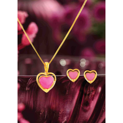 Pink Heart 22K Gold Neckwear Set