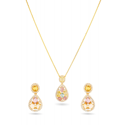 Multi-Stone Fancy 22K Gold Neckwear Set
