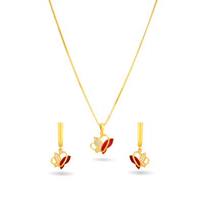 Butterfly Enamel 22K Gold Neckwear Set