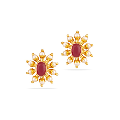 Ruby Pearl 22K Gold Hollow Stud Earring