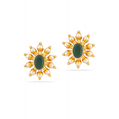 Emerald Pearl 22K Gold Star Stud Earring