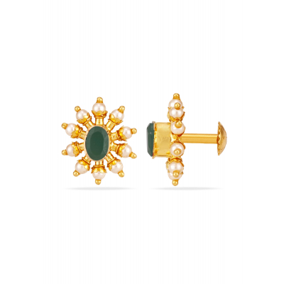 Emerald Pearl 22K Gold Star Stud Earring