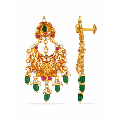 Emerald Drop 22K Gold Lakshmi Earring