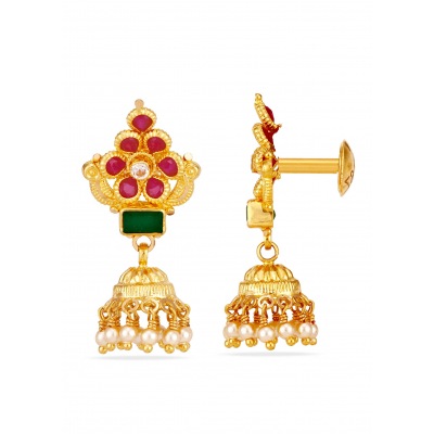 Heritage Glow 22K Gold Ruby Jhumka Earring
