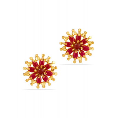 Ruby Floral 22K Gold Stud Earring
