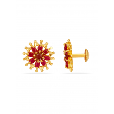 Ruby Floral 22K Gold Stud Earring