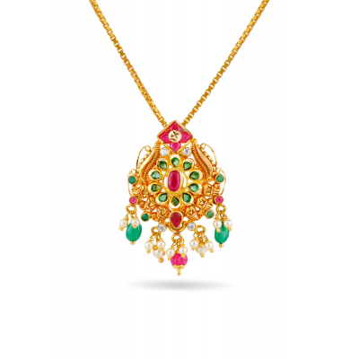 Ruby & Emerald 22K Gold Pendant