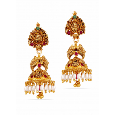 Black Polish 22K Gold Lakshmi Jhumka Earring