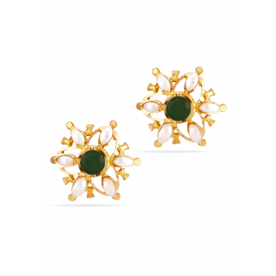 Green Pearl 22K Gold Hollow Stud Earring
