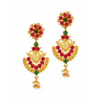 Timeless Ruby Emerald 22K Gold Hanging Earring