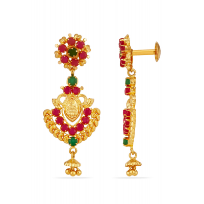 Timeless Ruby Emerald 22K Gold Hanging Earring