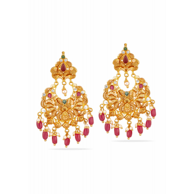 Ruby Drop 22K Gold Lakshmi Earring
