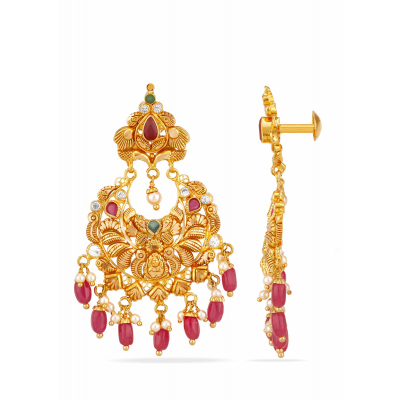 Ruby Drop 22K Gold Lakshmi Earring