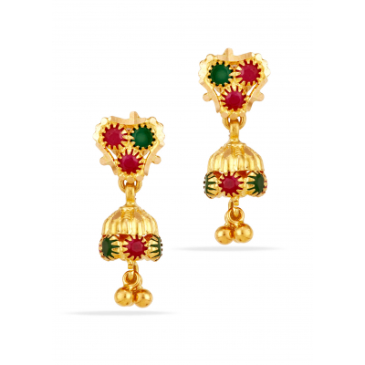 Ruby Emerald 22K Gold Spring Jhumka Earring