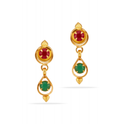 Fancy Ruby Emerald 22K Gold Hanging Earring