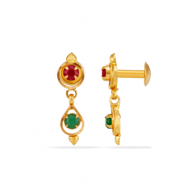 Fancy Ruby Emerald 22K Gold Hanging Earring