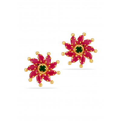 Ruby Emerald 22K Gold Hollow Stud Earring