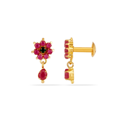 Ruby Floral 22K Gold Baby Hanging Earring