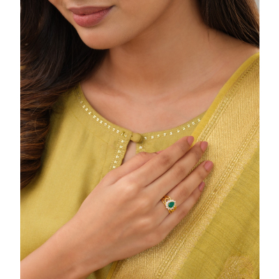 Emerald Zircon 22K Gold Party Finger Ring