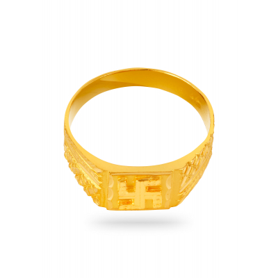 Swastik Embossed 22K Gold Finger Ring