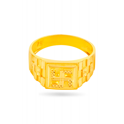 Swastik Etched 22K Gold Men's Finger Ring
