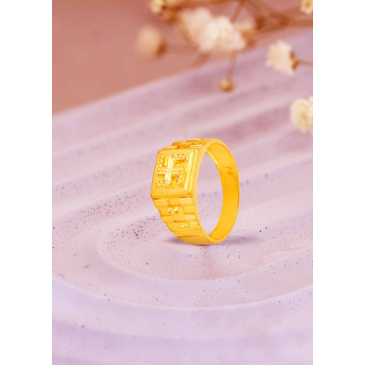 Swastik Etched 22K Gold Men's Finger Ring