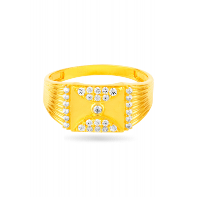 Contemporary Square 22K Gold Stone Party Finger Ring