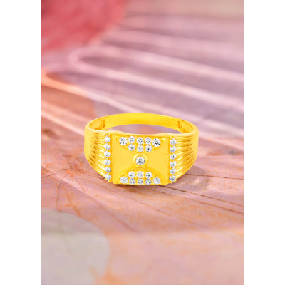 Contemporary Square 22K Gold Stone Party Finger Ring