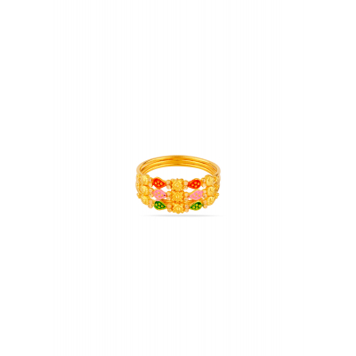 Tricolor Dreamy Floral 22K Gold Finger Ring