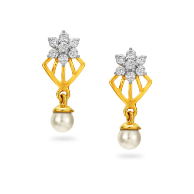 Floral Pearl Diamond Stud Earring