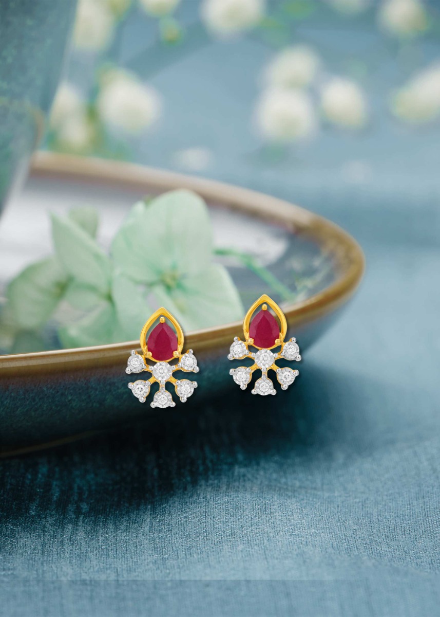 Vibrant Gemstone Diamond Stud Earring