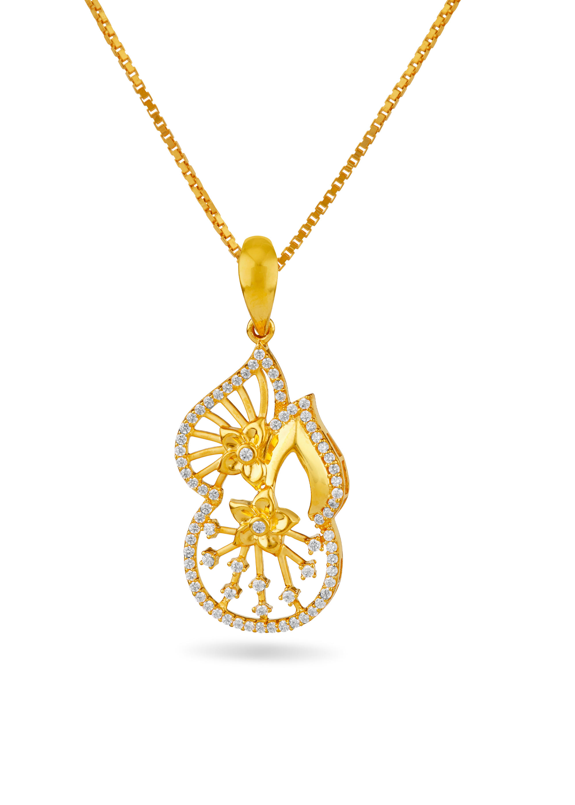 Floral Matte Finish Pendant with Zircon Accents