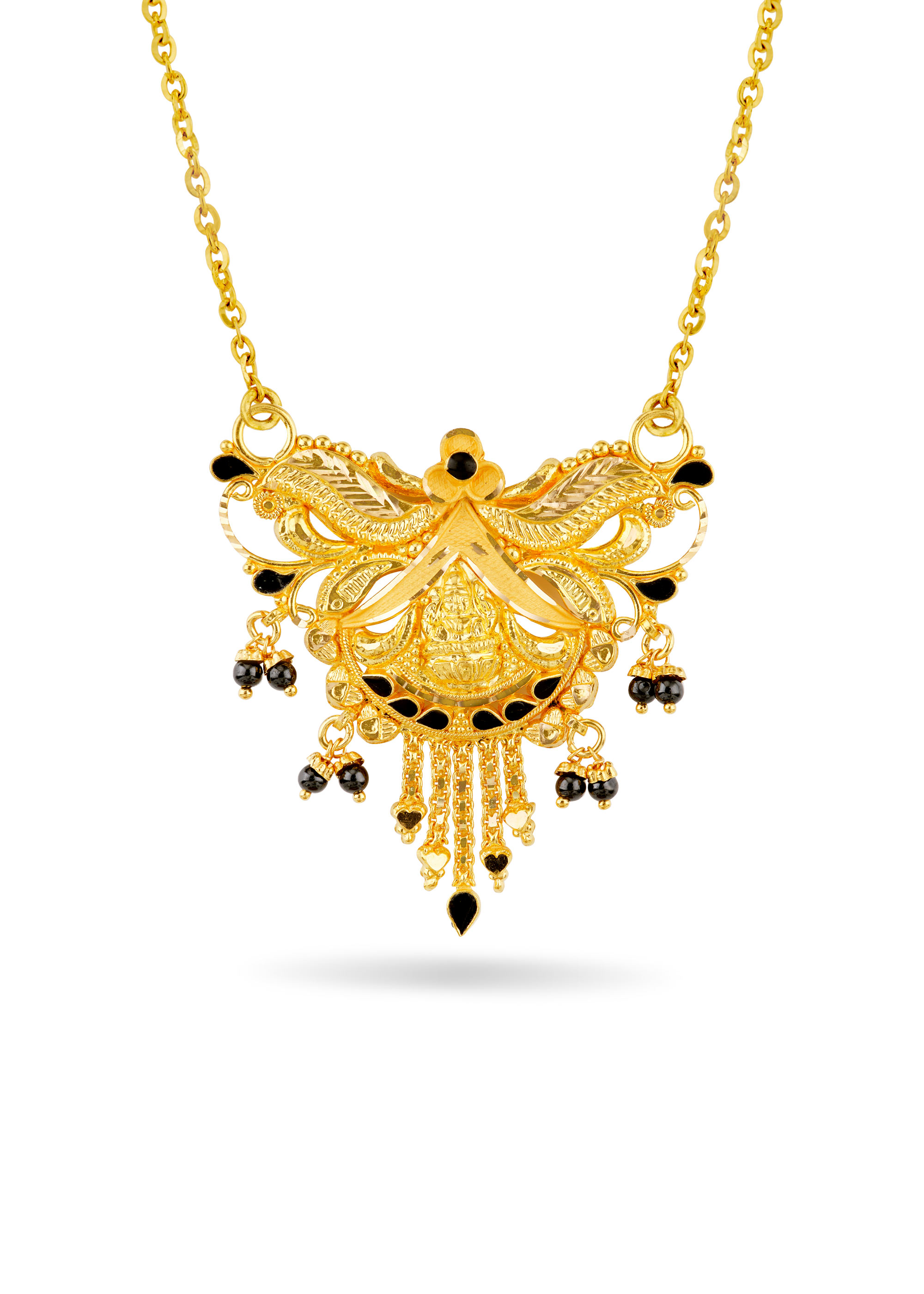 Lakshmi Black Bead Pendant with Enamel & Double Hook
