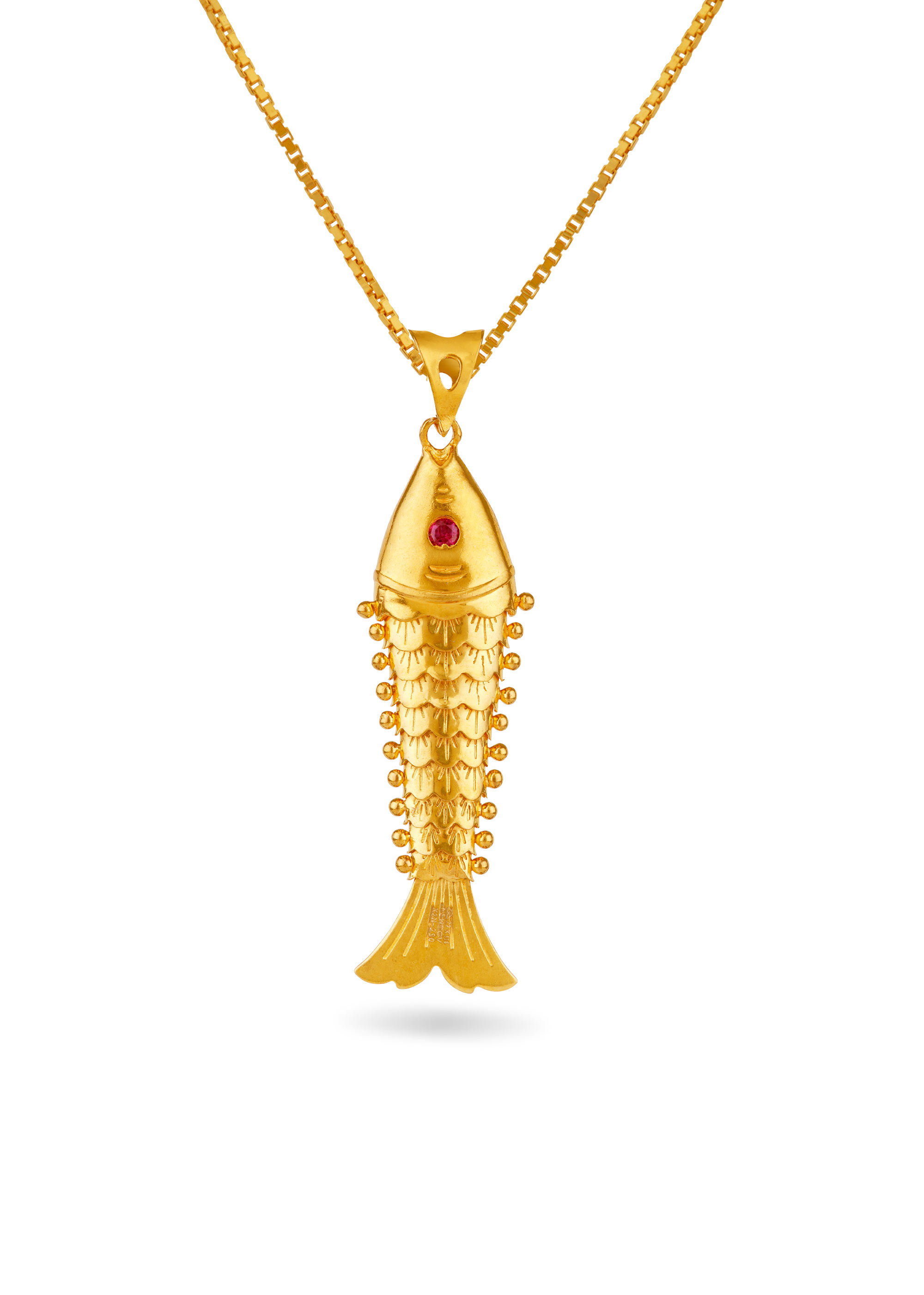 Red Stone Semi-Handmade Fish Pendant