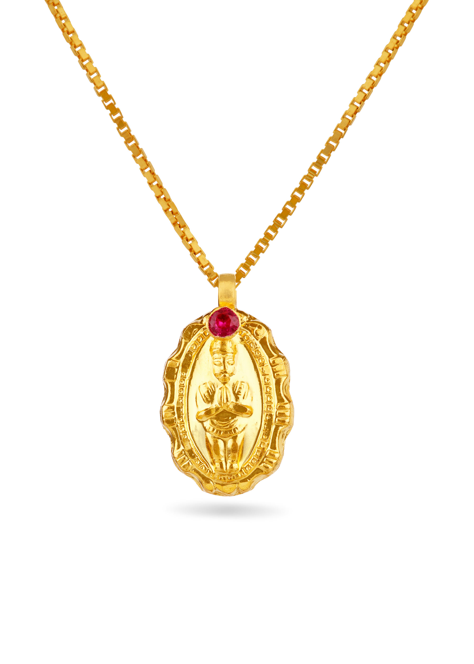 Embossed Hanuman Pendant with Red Stone