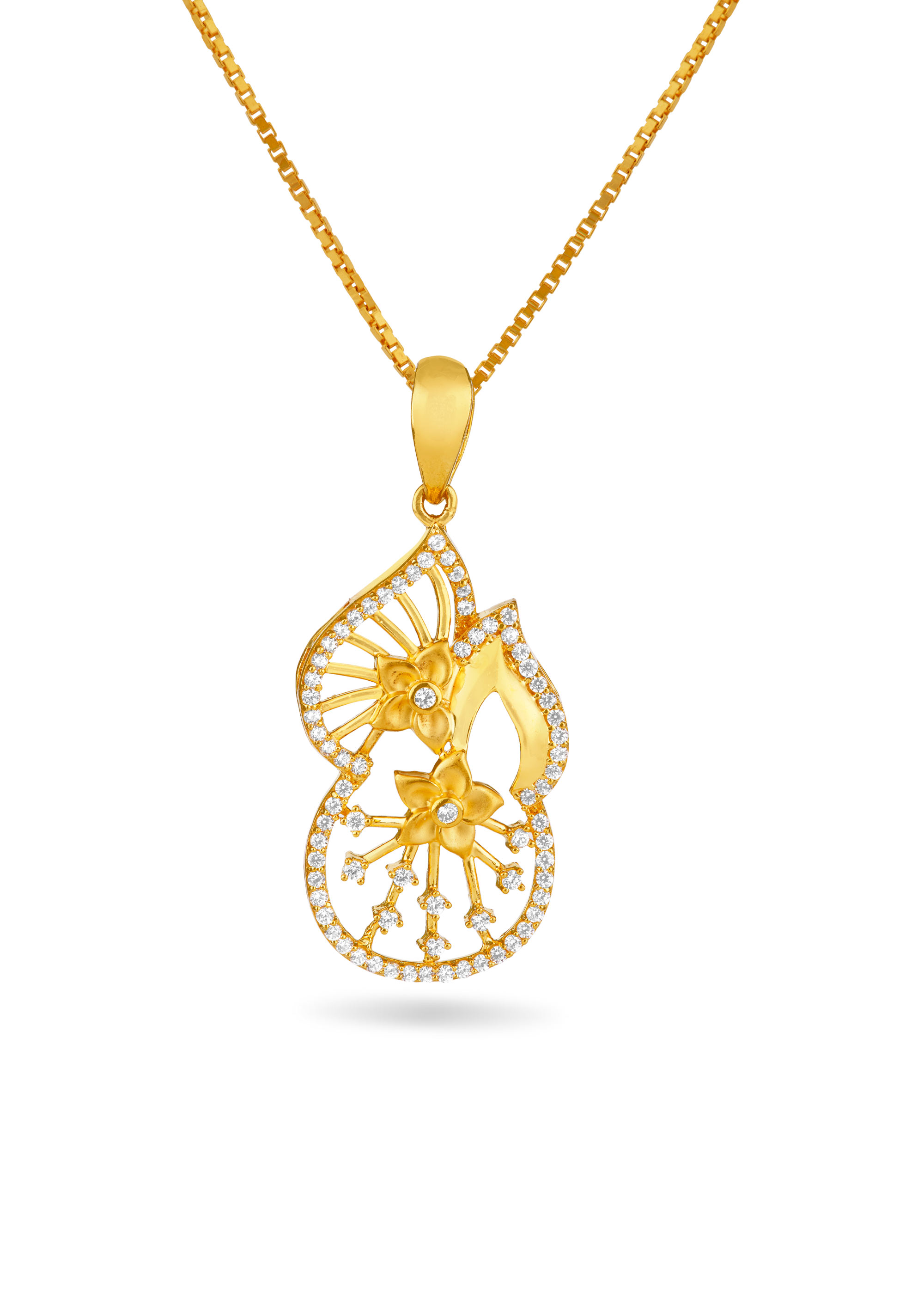 Dual Floral Design Pendant with Stones