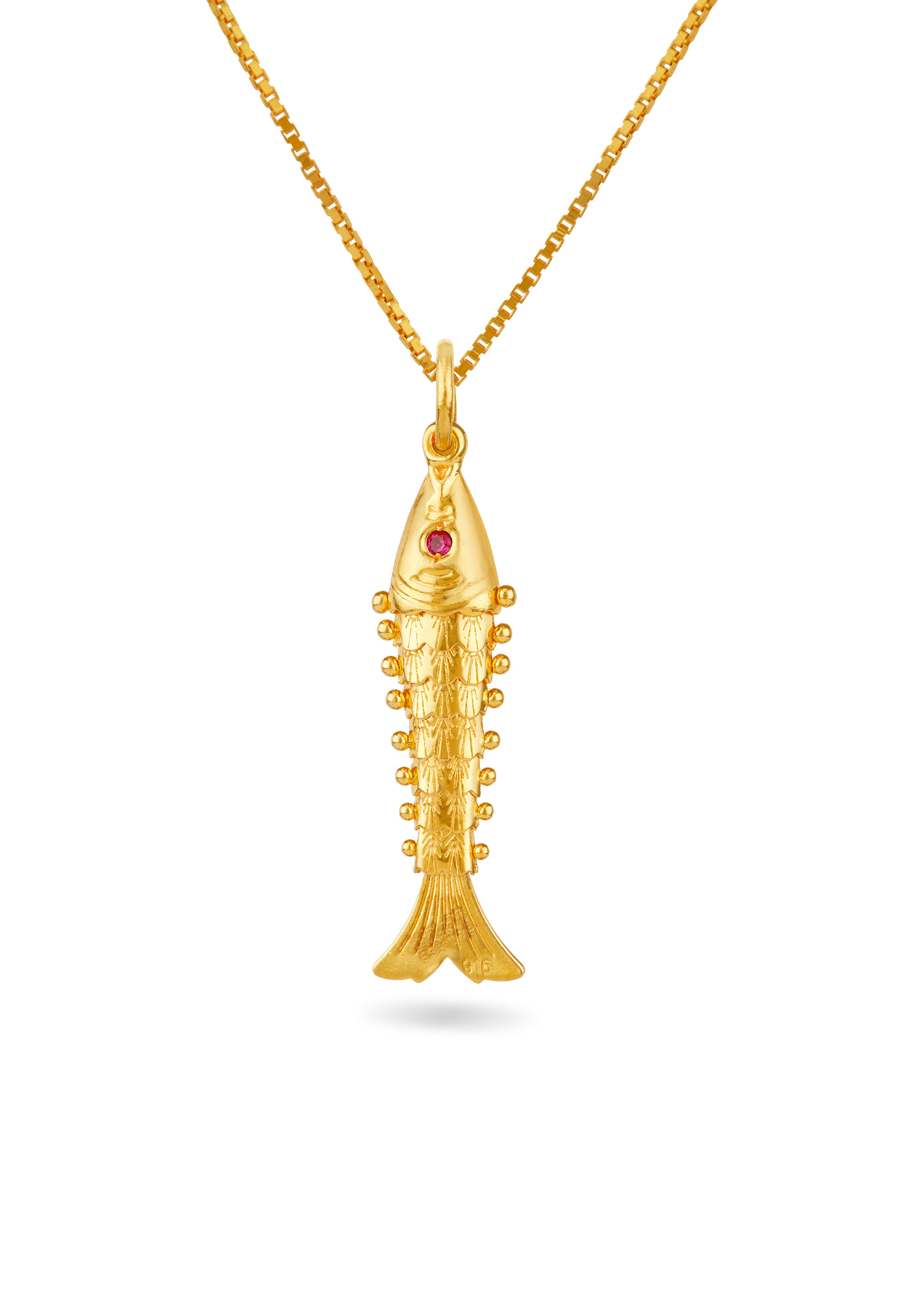 Semi-Handmade Fish-Inspired Pendant with Red Stone