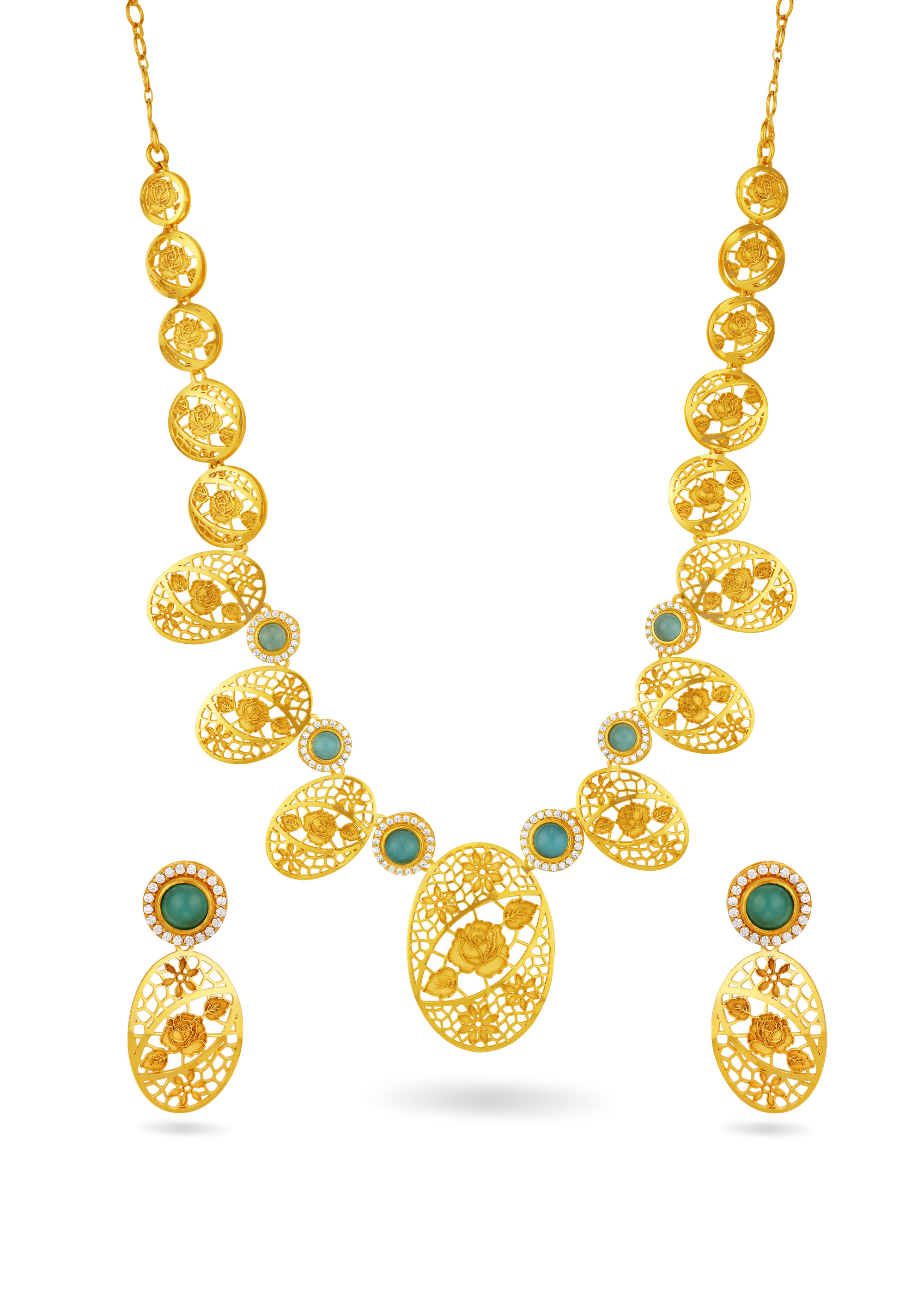 Color Stone Linked Stamped Necklace