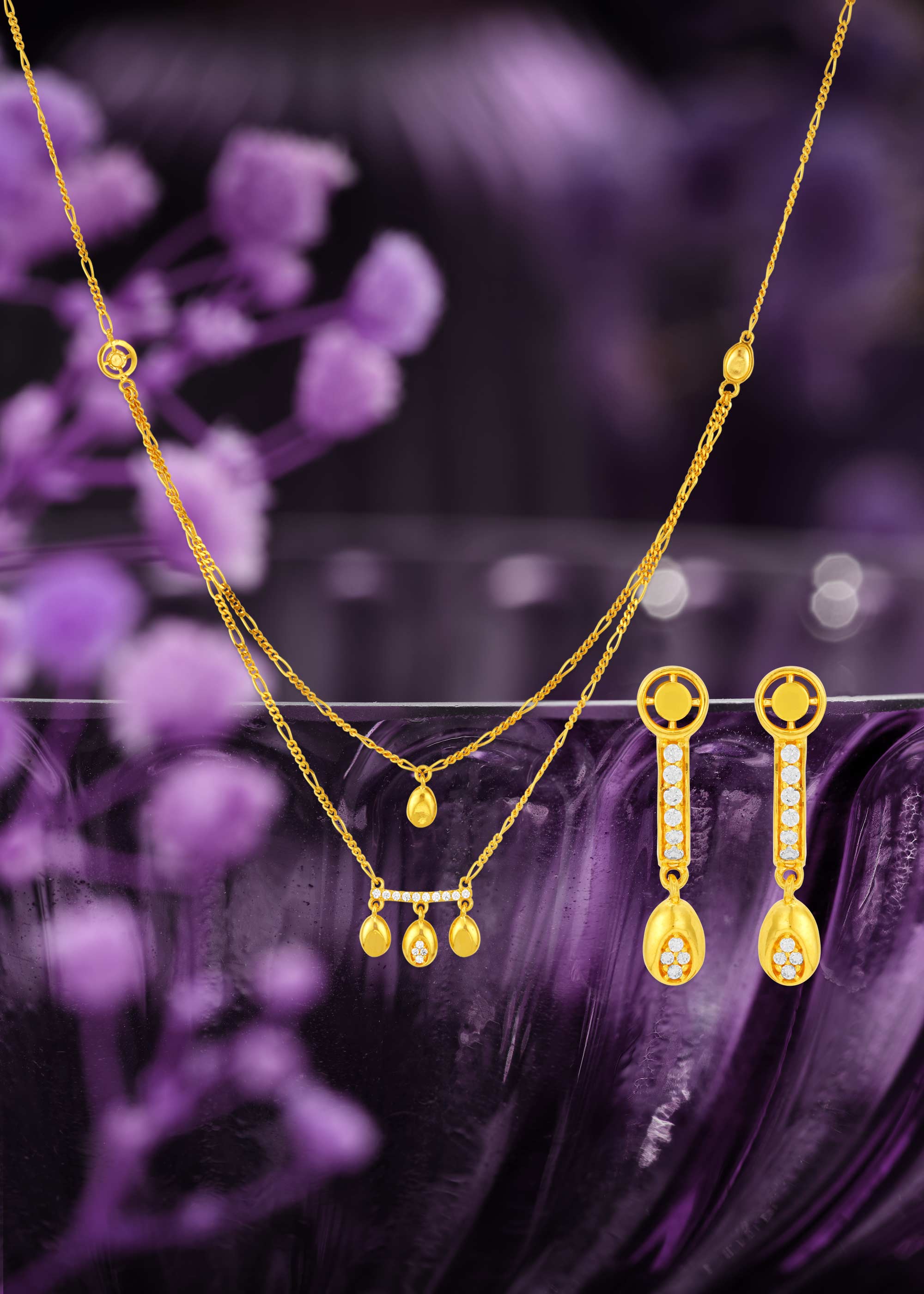 Delicate Stone-Embellished Chain Necklace Set