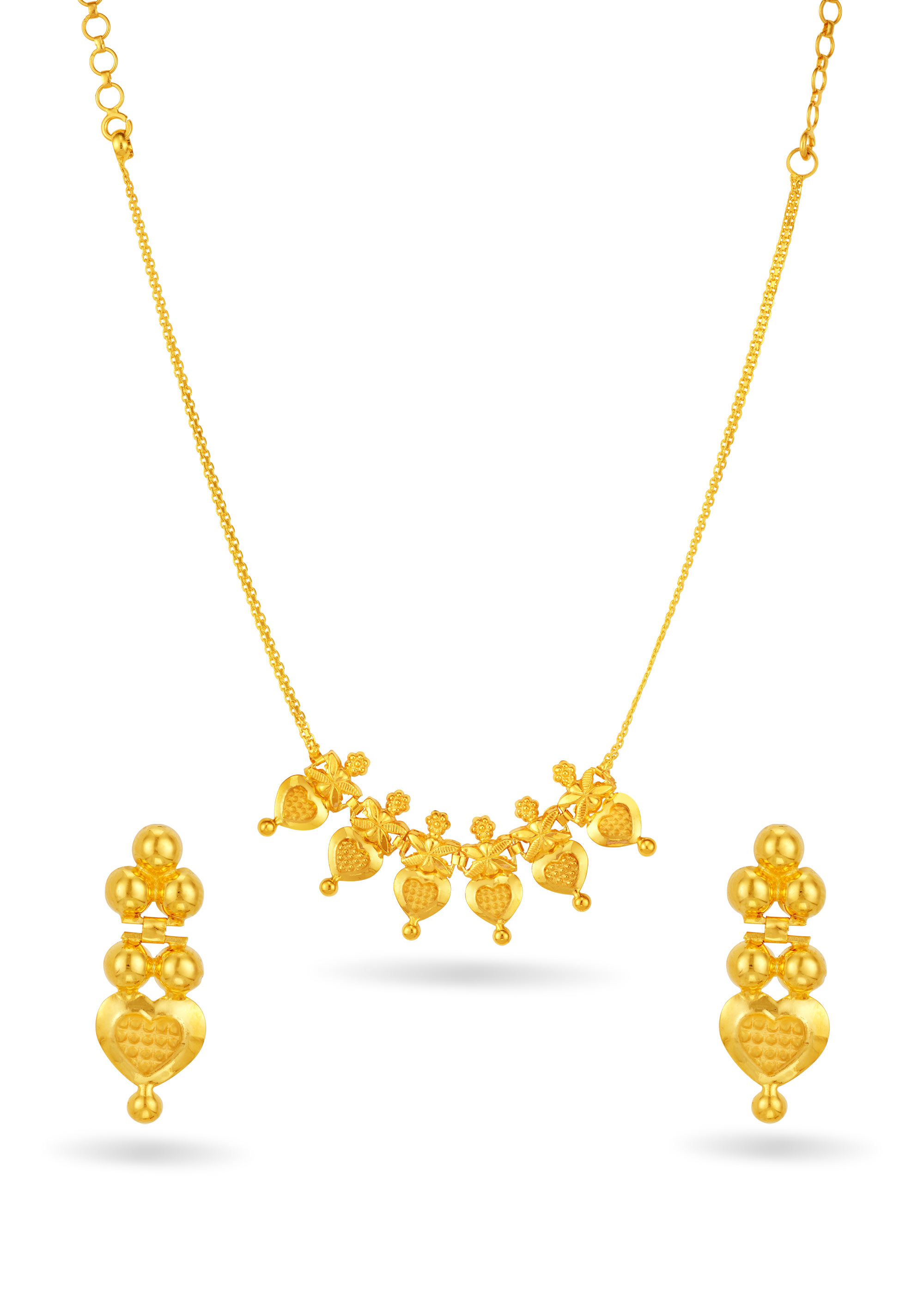 Heart-Shaped Stamped Pattern with Chain Link Necklace Set