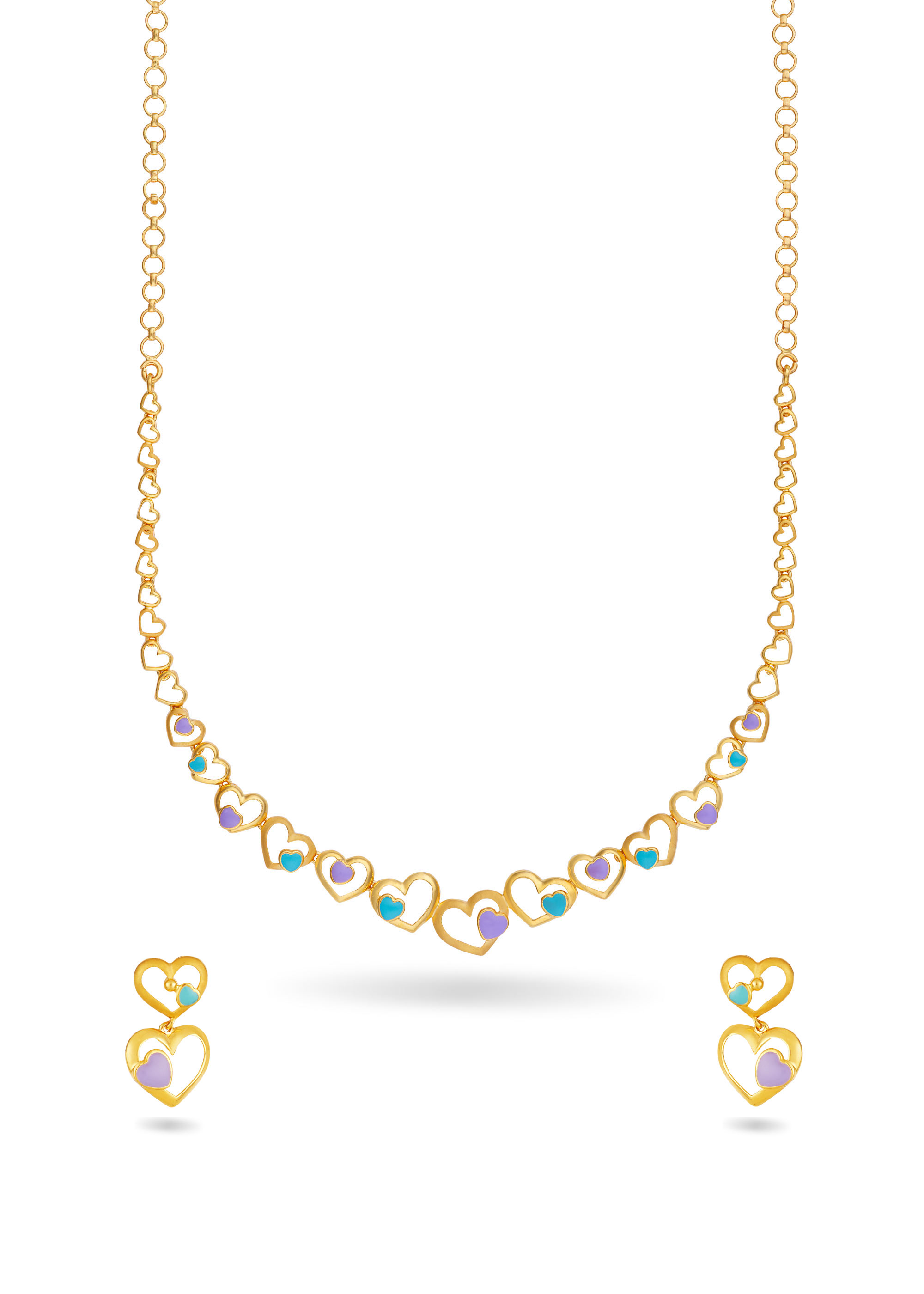 Heart Pattern Enamel Necklace Set